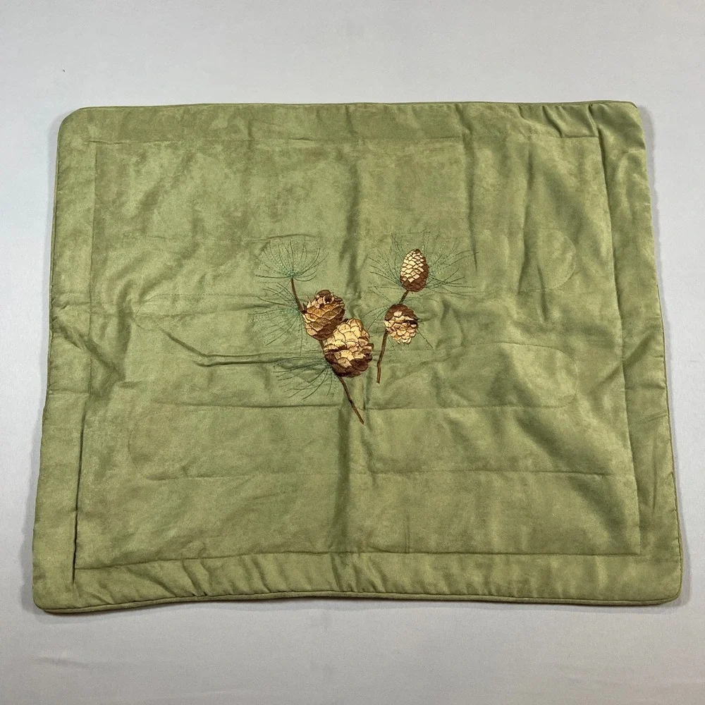 Set Of 2 Donna Sharp Pillowcase Standard Euro Green Plaid Pine Cone Embroidery
